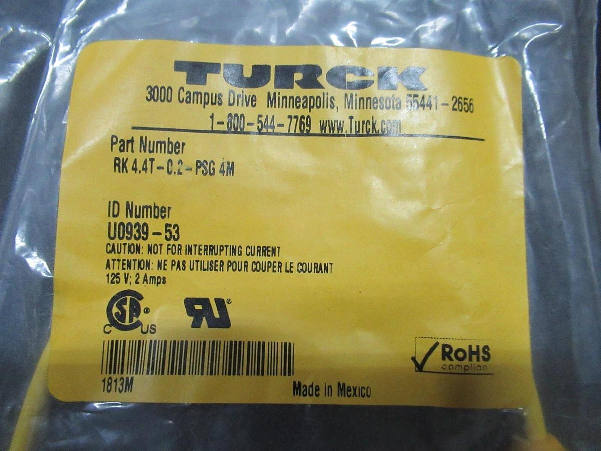 NEW IN BAG TURCK RK4.4T-0.2-PSG4M EUROFAST DUAL-ENDED CORDSET **WARRANTY**