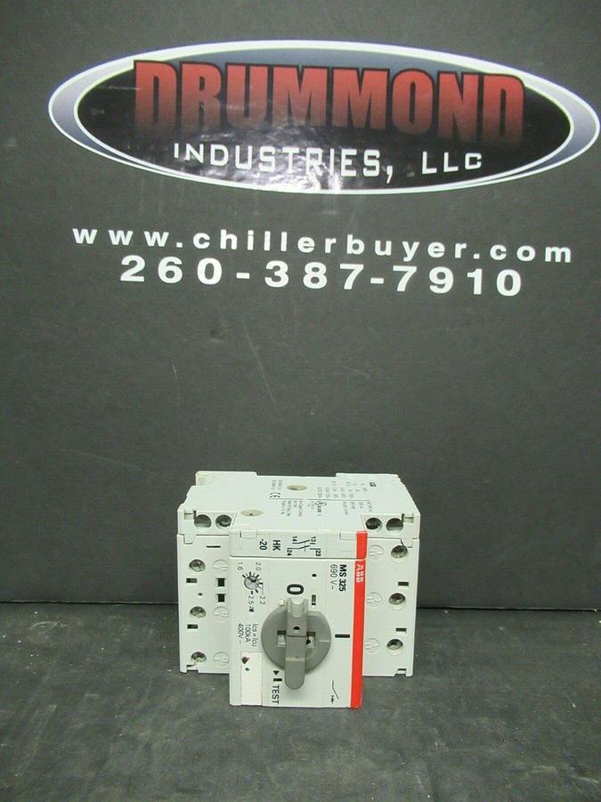 Used ABB MANUAL MOTOR START MS325 1.6-2.5 AMP 600 VAC W/ AUXILIARY CONTACTS