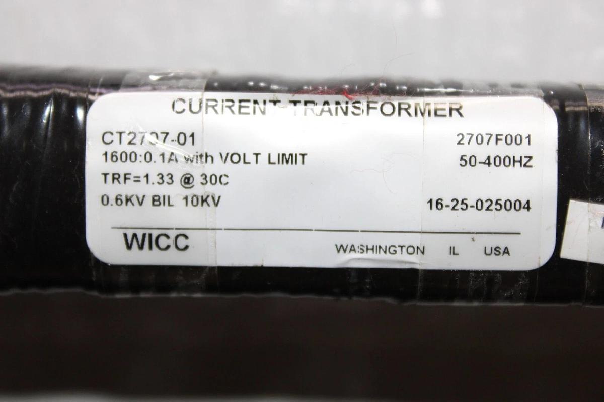 Used WICC CURRENT TRANSFORMER CT2707-01 1600:0.1A 50-400 HZ 2707F001 **WARRANTY**