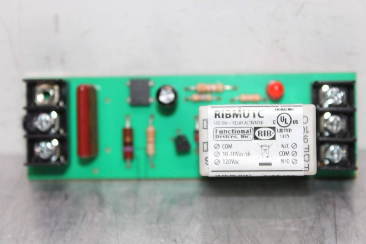 Used FUNCTIONAL DEVICES RELAY CIRCUIT BOARD RIBMU1C CONTACT: 277 VAC COIL: 120 VAC