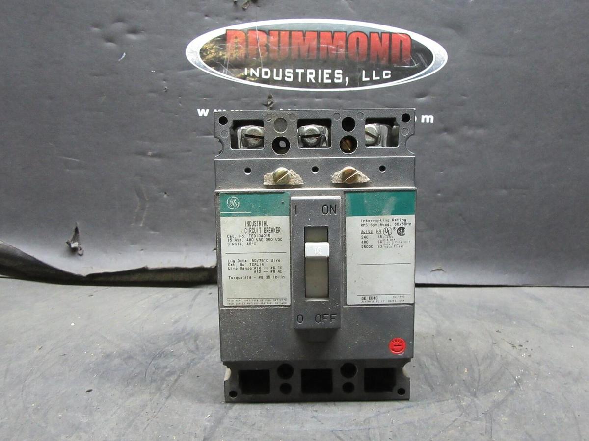 Used GE CIRCUIT BREAKER TED134015 15 AMP 480 VAC 3-POLE **WARRANTY INCLUDED**