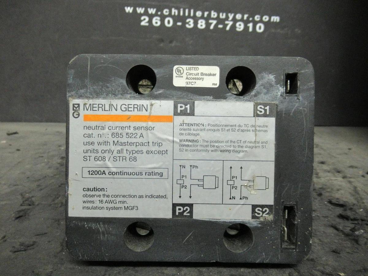 Used MERLIN GERIN NEUTRAL CURRENT SENSOR CT 685 522 A MASTERPACT TRIP 1200 A 685522A