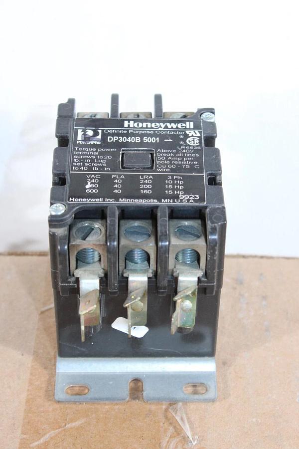 Used HONEYWELL CONTACTOR DP3040B-5001 600 VAC 40 AMP 15 HP COIL: 120V *WARRANTY*