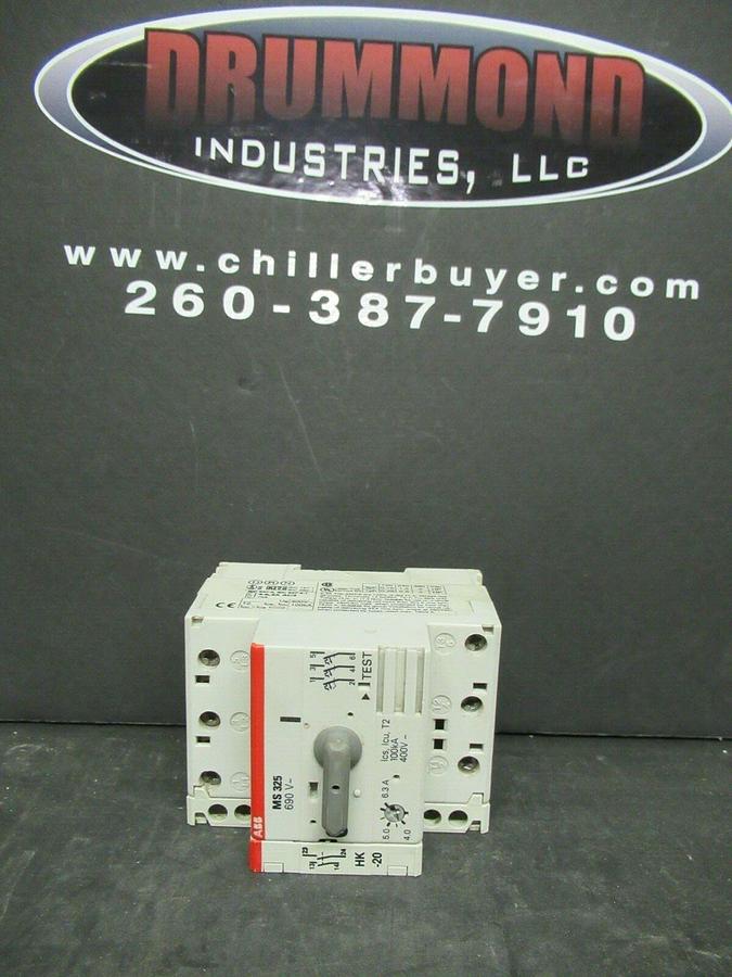 Used ABB MANUAL MOTOR START MS325 4-6.3 AMP 480 VAC W/ AUXILIARY CONTACTS
