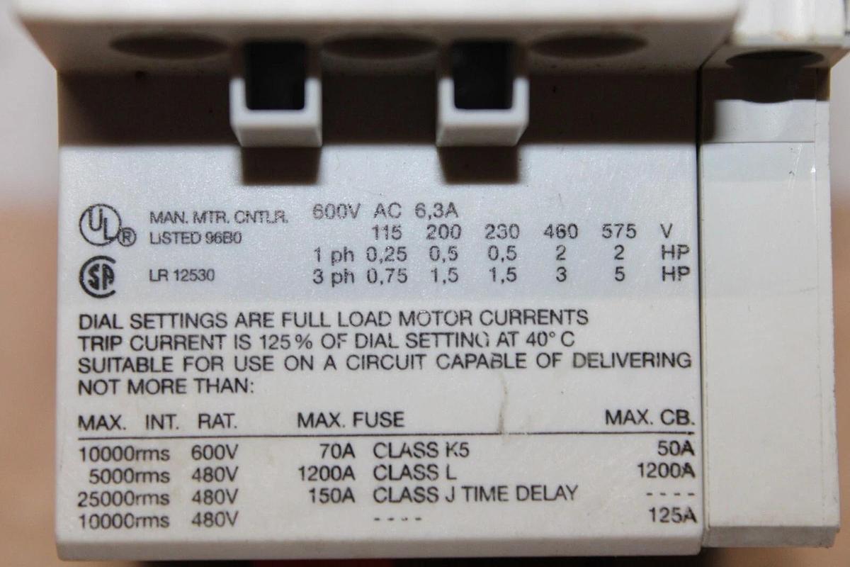 Used CUTLER HAMMER EATON MANUAL MOTOR STARTER A302JN 4-6.3 AMP 600 VAC 5 HP 3-PHASE