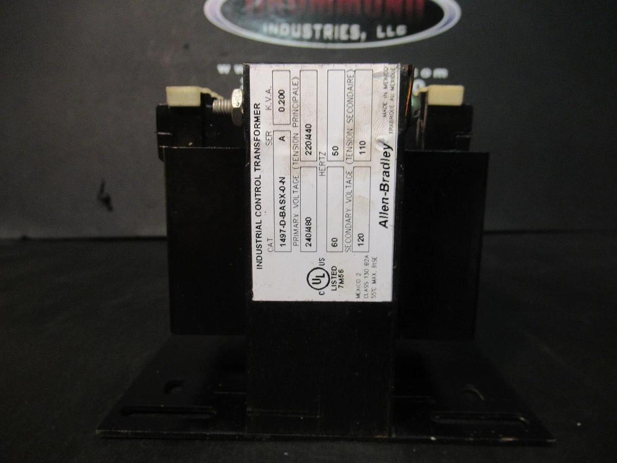 Used ALLEN BRADLEY CONTROL TRANSFORMER 1497-D-BASX-0-N SER. A KVA: 0.2 VOLT: 480