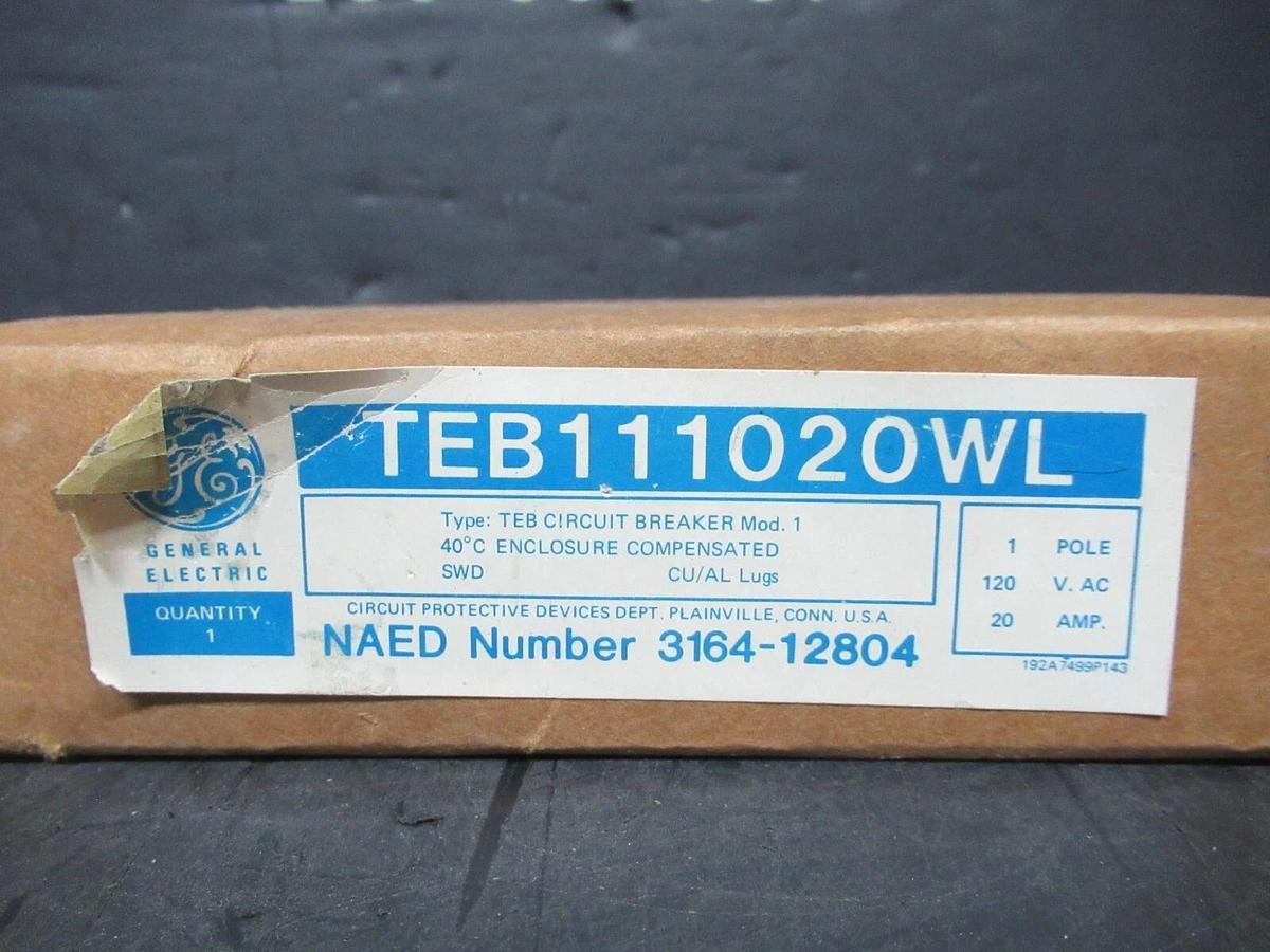 Used GE CIRCUIT BREAKER TEB111020 20 AMP 120 VAC SINGLE POLE **NEW IN BOX**