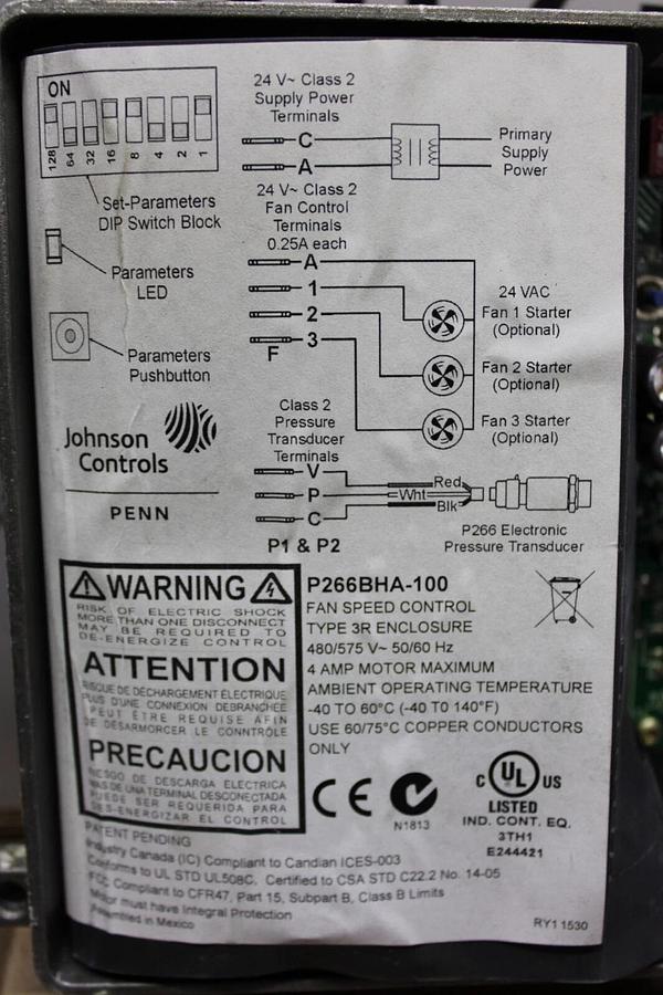 Used JOHNSON CONTROLS FAN SPEED CONTROL P266BHA-100 600/480 VOLT **WARRANTY**