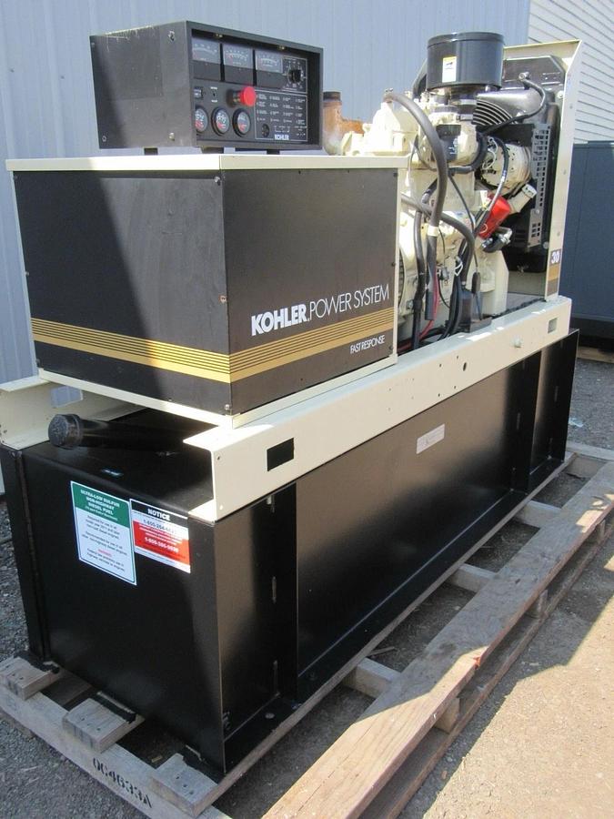 Used 30KW DIESEL GENERATOR KOHLER 120/240 V JOHN DEERE 12-LEAD RECONNECTABLE