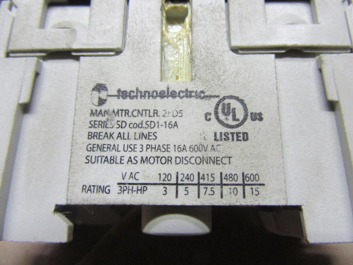 Used LOT OF 2 TECHNOELECTRIC SWITCH SD1-016-BR 600 VOLT 16 AMP **WARRANTY INCLUDED**