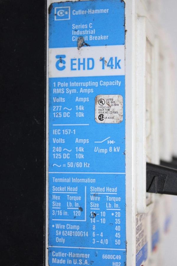 Used LOT OF 3 CUTLER HAMMER EHD1020 20 AMP 277 VAC SINGLE POLE EHD-14K