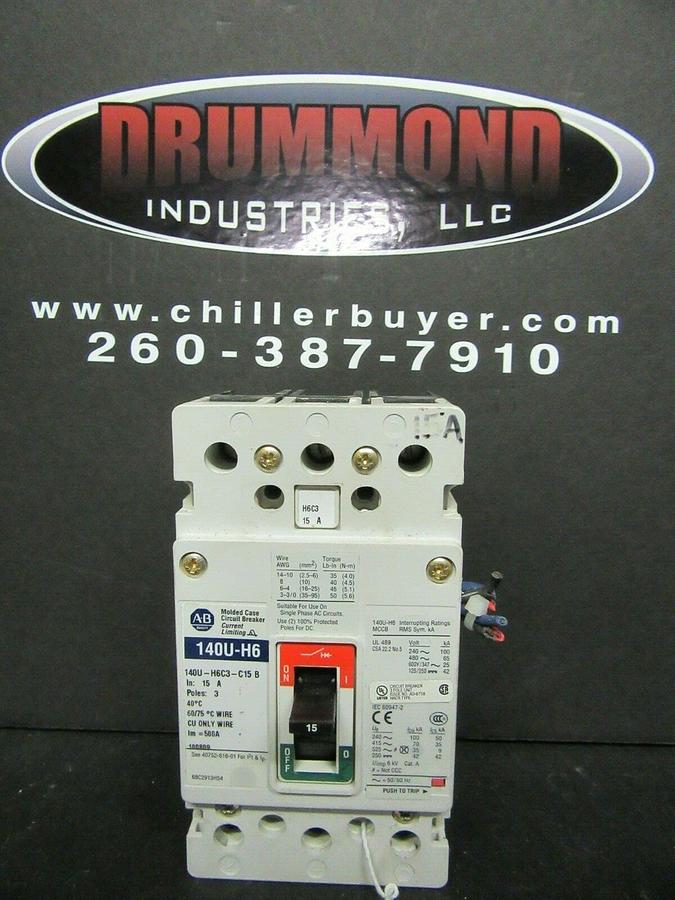 Used 15 AMP ALLEN BRADLEY BREAKER 140U-H6C3-C15 SER. B 3 POLE 600 VAC **WARRANTY**