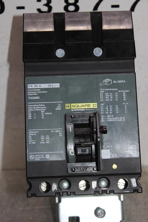 Used SQUARE D I-LINE CIRCUIT BREAKER FC34060 60 AMP 480 VOLT 3-POLE