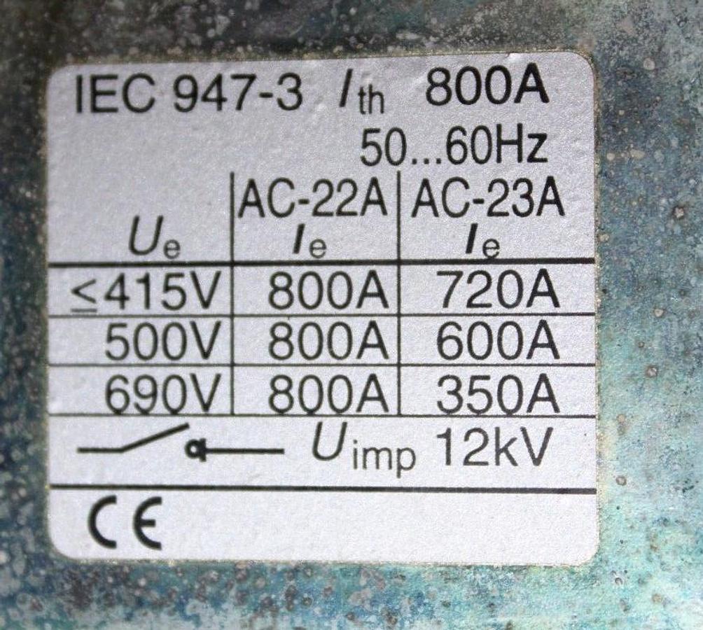 Used ABB SAFETY DISCONNECT SWITCH OETL-NF600A 600 VOLT 3-PHASE 500 HP 800 AMP