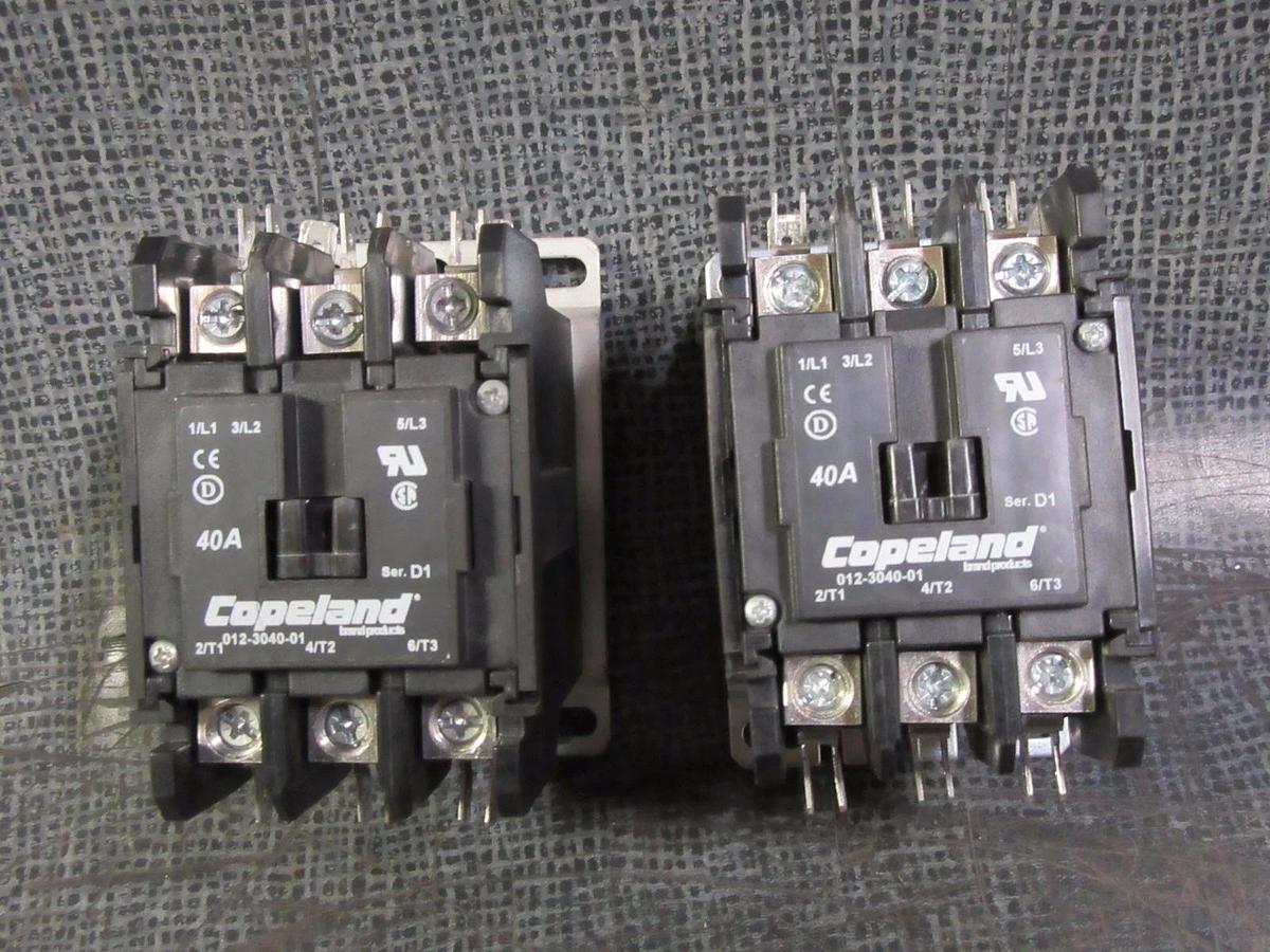Used (1) COPELAND CONTACTOR 40 AMP 50 RES 600 VAC 3 PH 20 HP 120V COIL 012-3040-01