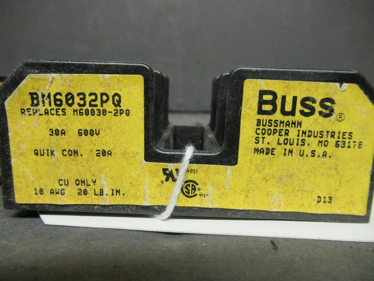Used LOT OF 2 BUSSMAN FUSE HOLDER BM6032 FOR 30 AMP 600 V FUSES **WARRANTY**