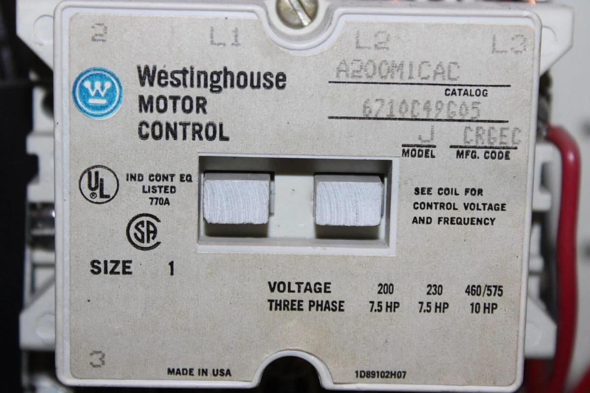 Used WESTINGHOUSE MCC MOTOR CONTROL BUCKET FREEDOM 2100 12" SIZE 1 CL75250