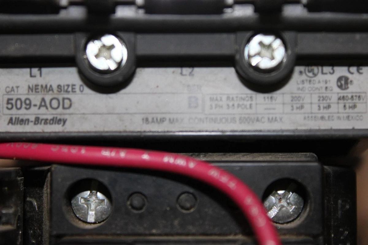 Used ALLEN BRADLEY NEMA STARTER 509-AOD SIZE 0 18 AMP 600 VOLT 3-PHASE 5 HP