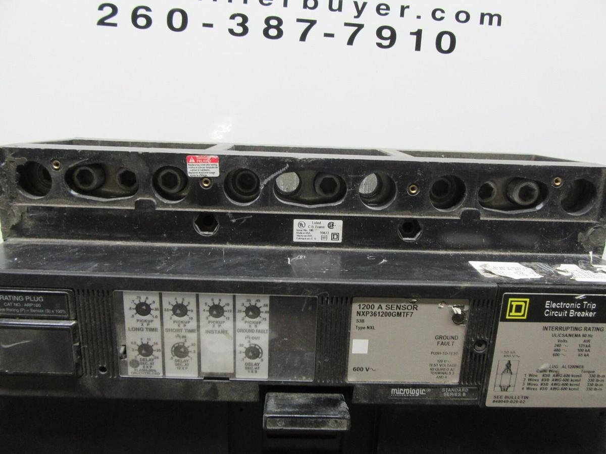 Used SQUARE D NXL BREAKER NXP361200GMTF7 1200 AMP 600 VAC W/ ARP100 MICROLOGIC LSIG