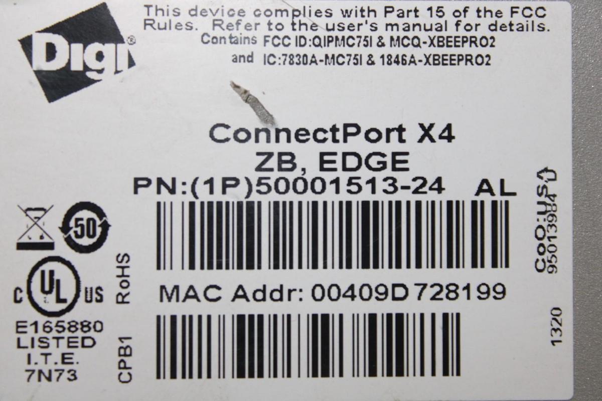 Used DIGI CONNECT PORT X4 WAN ROUTER 50001513-24 30 VDC 1.25 AMP 95011987-A