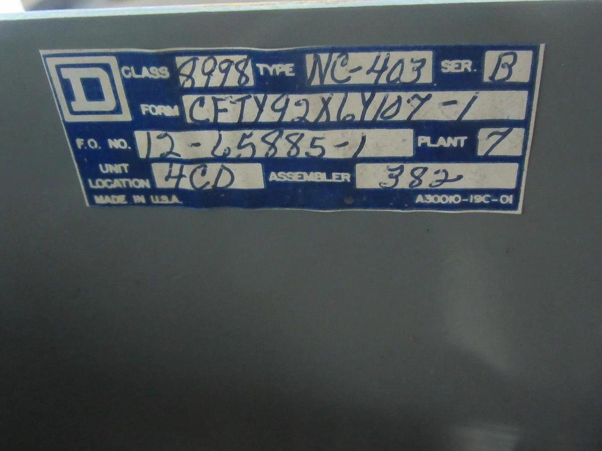 Used SQUARE D MCC FUSIBLE STARTER BUCKET 12" MODEL: 4 NEMA 1 W/8536-SCO3 *NO DOOR*