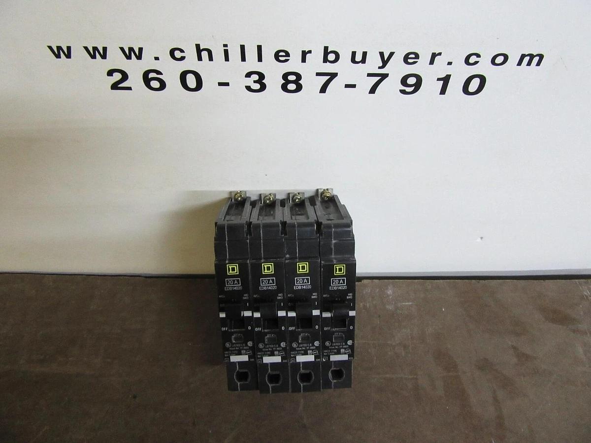 Used LOT OF 4 SQUARE D BREAKER EDB14020 SINGLE POLE 277 VAC 20 AMP **WARRANTY**