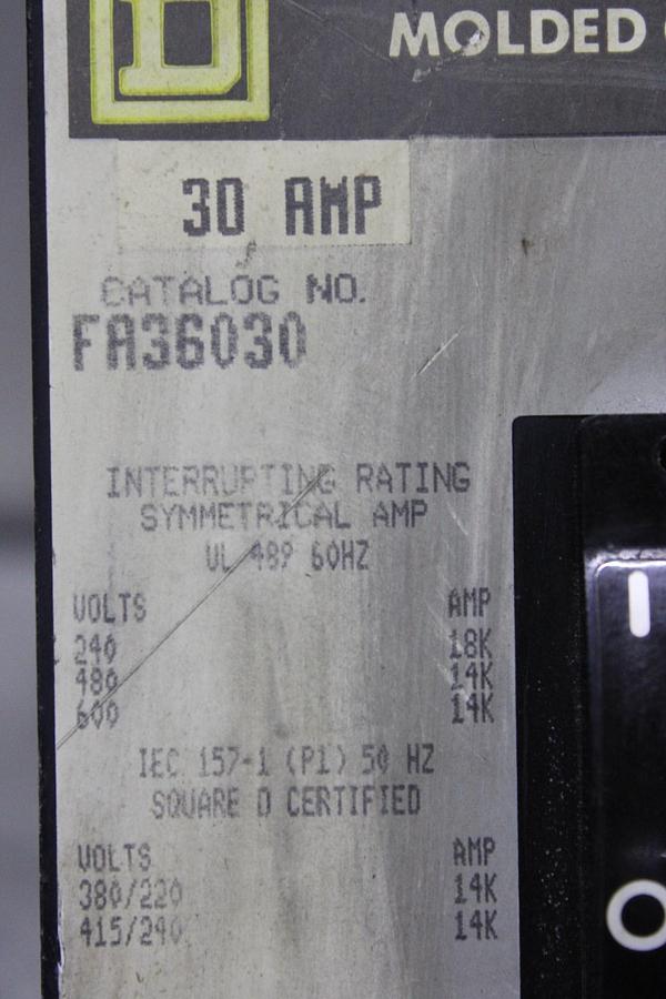 Used SQUARE D I-LINE CIRCUIT BREAKER FA34030 30 AMP 480 VOLT 3-POLE