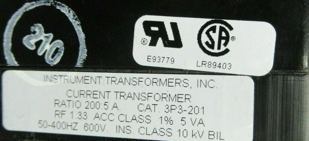 Used INSTRUMENT CURRENT TRANSFORMER 3P3-201 RATIO: 200:5 A