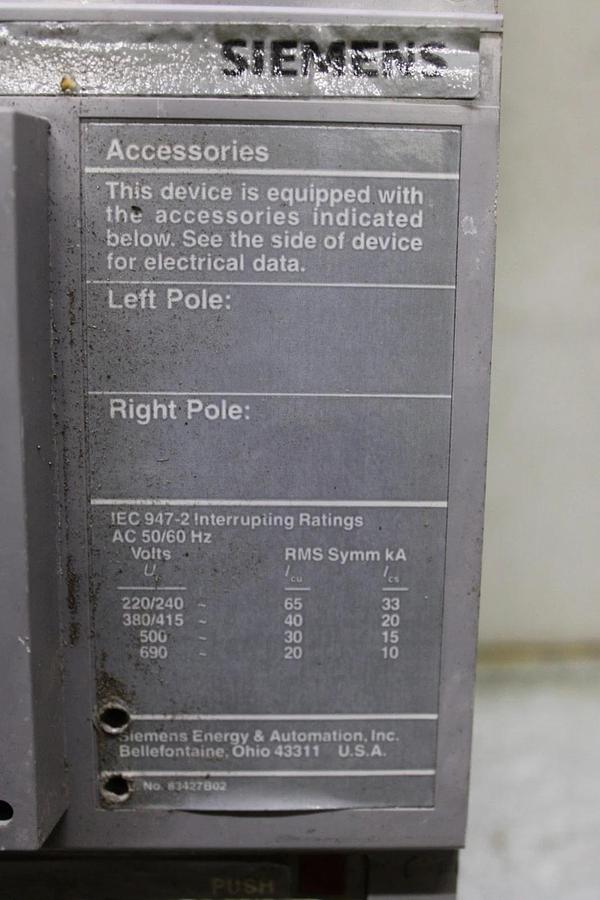 Used SIEMENS SENTRON CIRCUIT BREAKER MD63F800 800 AMP 600 VAC 3-POLE **WARRANTY**