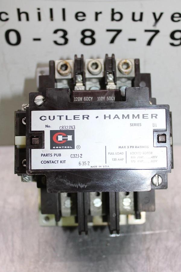 Used CUTLER-HAMMER CONTACTOR C832JN3 NEMA SIZE 3 120 AMP 600 VAC 3-POLE COIL: 120 V