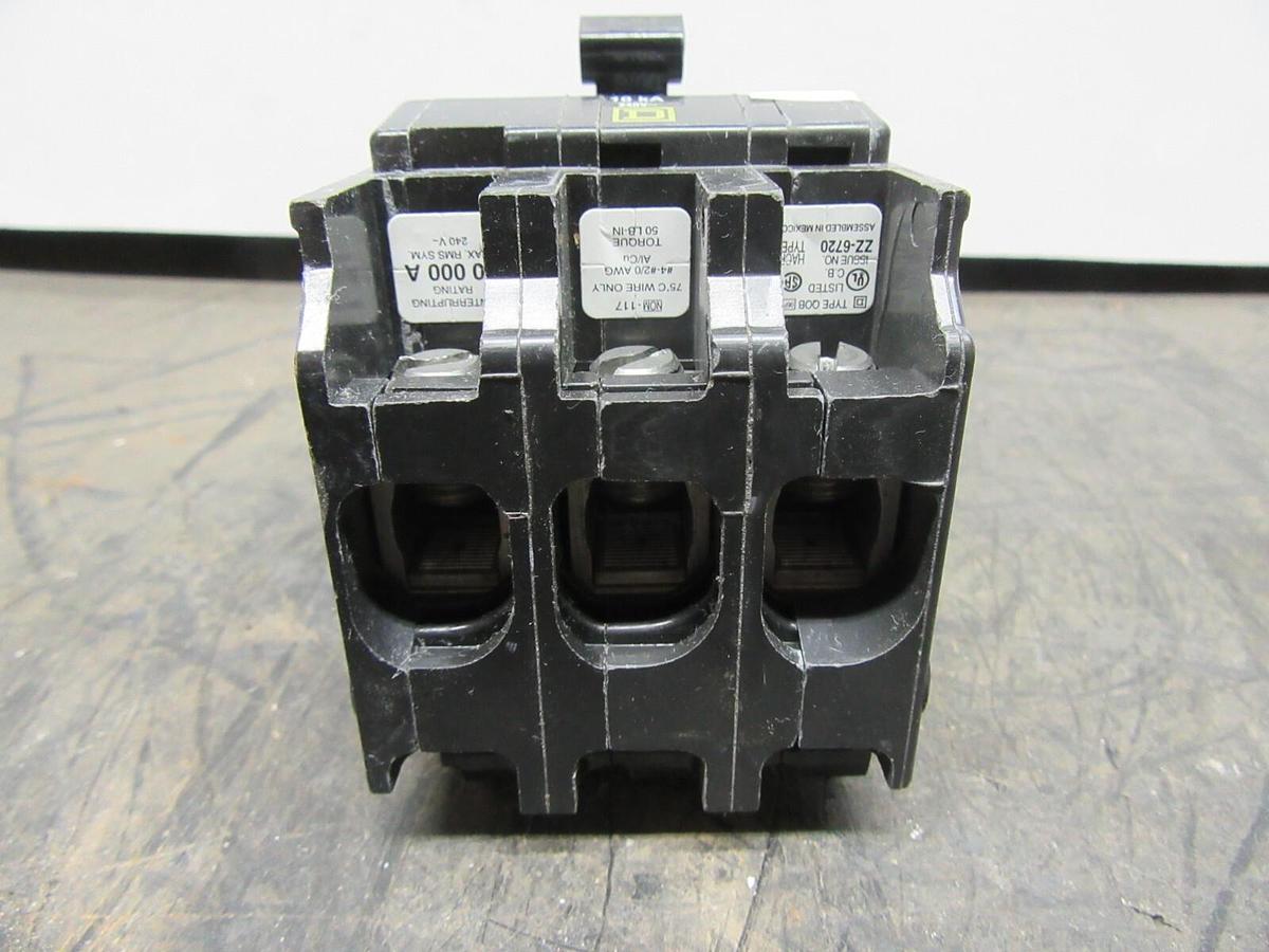 Used SQUARE D BOLT-ON HACR CIRCUIT BREAKER QOB100 100 AMP 240 VAC 3-POLE