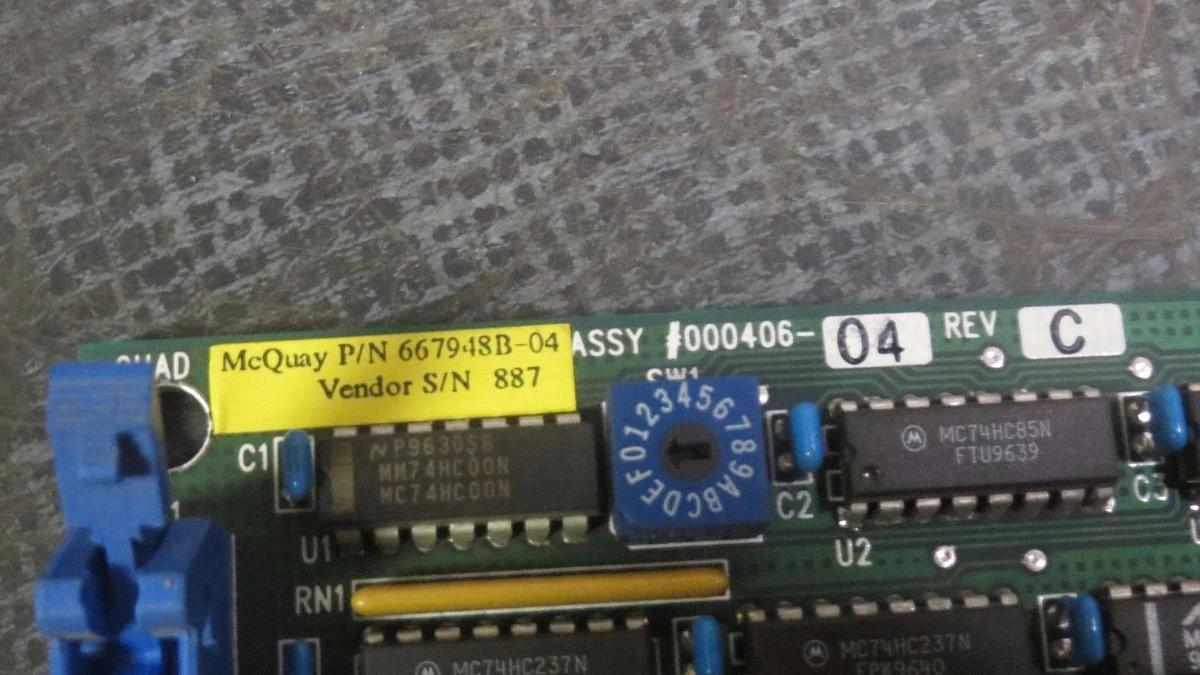 Used MCQUAY INTERFACE CIRCUIT BOARD MODEL 667948B-04 ASSY# 000406-04 REV C *WARRANTY