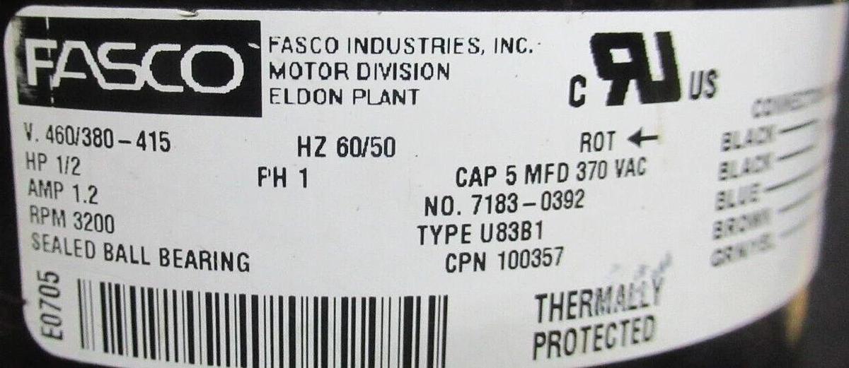 Used HARTELL PUMPS CONDENSATE PUMP A5-2LI-460 REV. G W/ FASCO MOTOR 7183-0392 460V