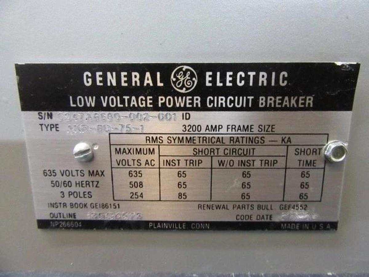 Used GE AKR 3200 AMP BREAKER AKR-8D-75-1 MICRO VERSA TRIP A332LSGMR 3200A GROUND LSG