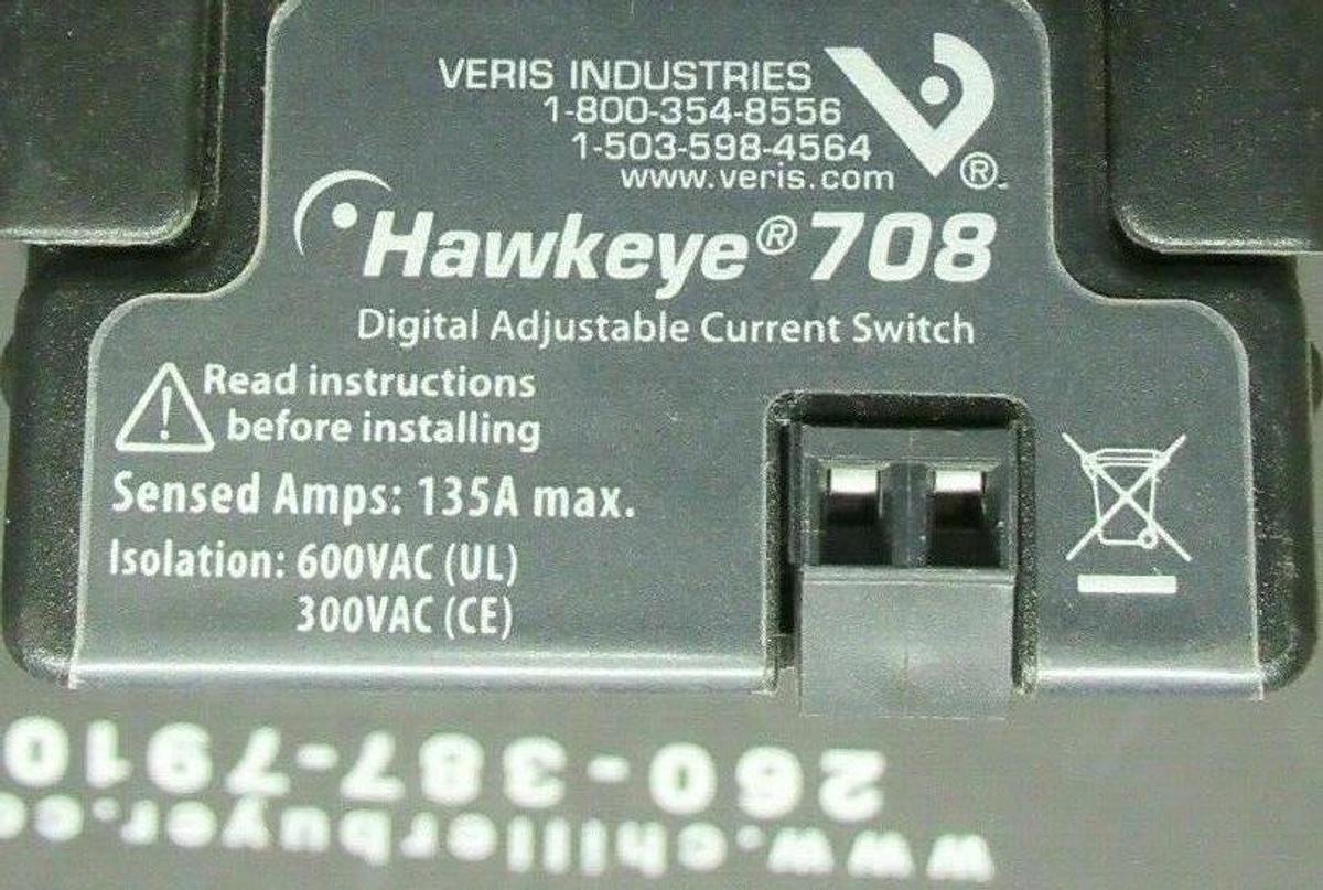 Used VERIS CURRENT SENSOR HAWKEYE 708 135 AMP OUTPUT: 30 VAC/dc