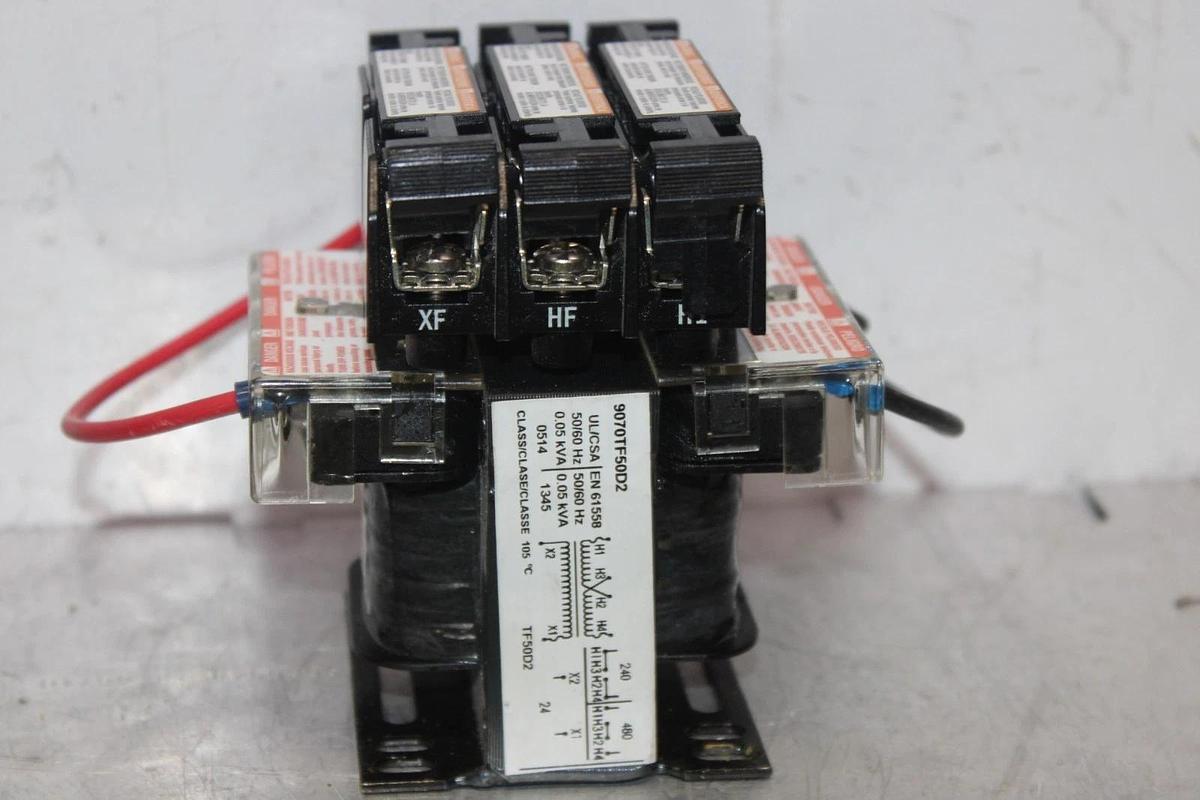 Used SQUARE D TRANSFORMER 9070TF50D2 0.05 KVA HIGH: 240/480 VOLT LOW: 24 VOLT