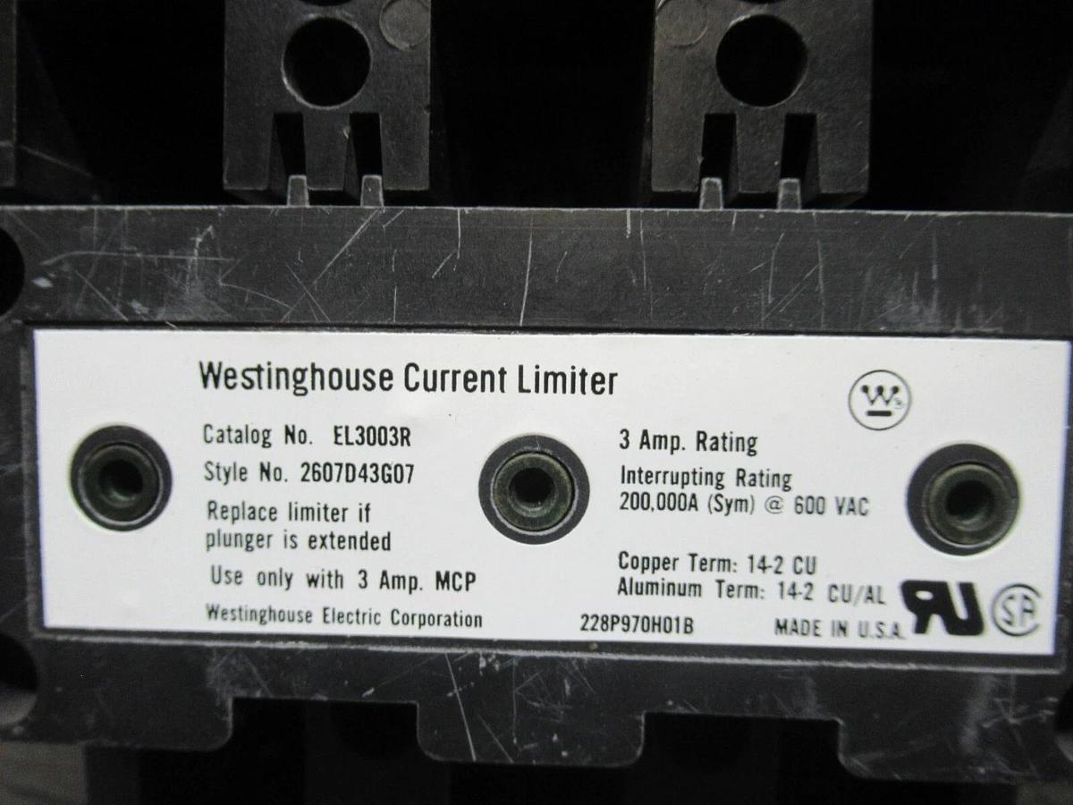 Used WESTINGHOUSE MOTOR CIRCUIT PROTECTOR MCP0322CR 3 AMP 600 VAC 3-POLE