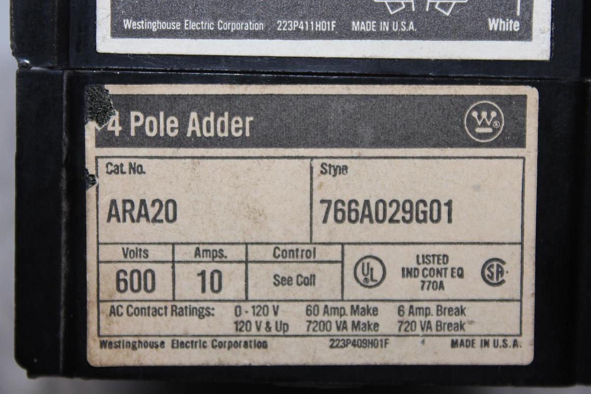 Used WESTINGHOUSE INDUSTRIAL CONTROL RELAY ARB4A 10 AMP 600 VAC