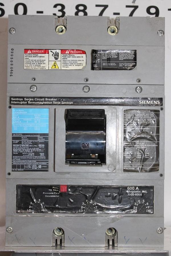 Used SIEMENS SENTRON CIRCUIT BREAKER JXD3B600H 600 AMP 600 VAC 3-POLE JXD6-A