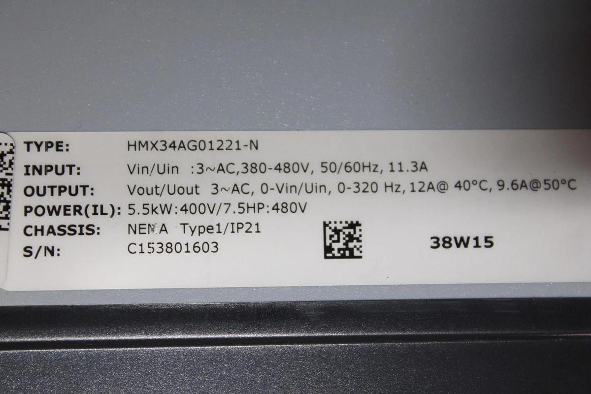 Used EATON H-MAX VARIABLE FREQUENCY DRIVE HMX34AG01221-N NEMA 1 5.5 KW 7.5 HP