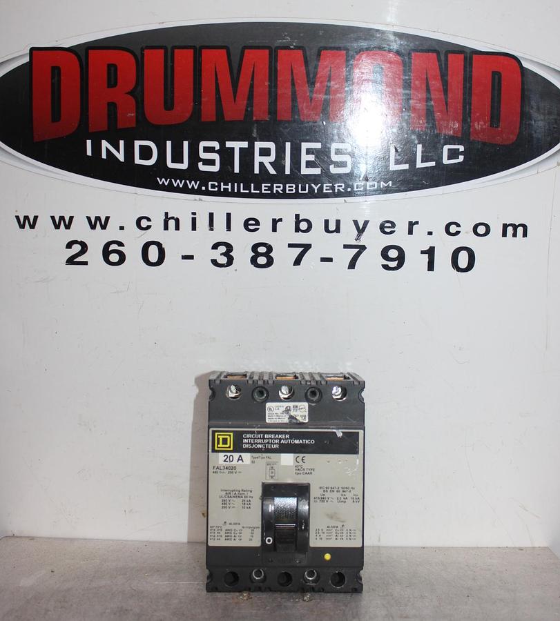 Used SQUARE D I-LINE CIRCUIT BREAKER FH26020BC SERIES 2 20 AMP 600 VAC 2-POLE
