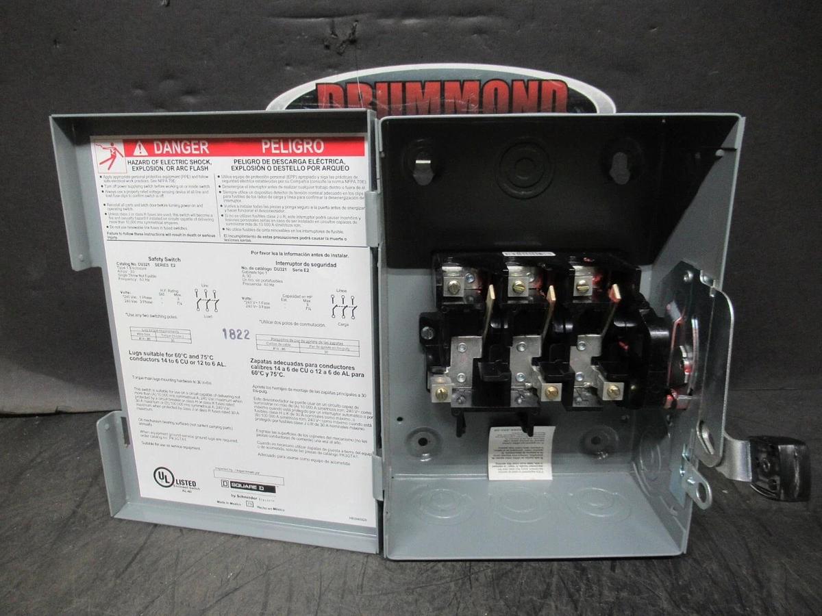 NEW SURPLUS SQUARE D SAFETY SWITCH DU321 30 AMP 240 VAC 7.5 HP 3-PHASE 3-POLE