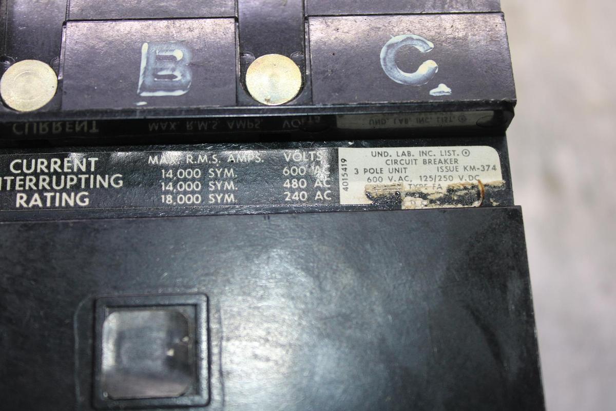 Used SQUARE D I-LINE CIRCUIT BREAKER FA34040 SERIES 2 40 AMP 480 VAC 3-POLE