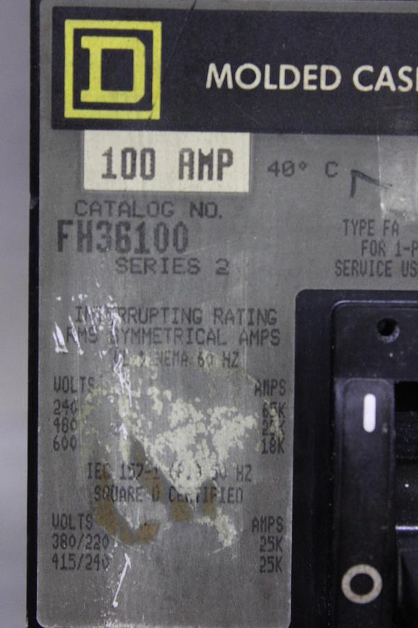 Used SQUARE D I-LINE CIRCUIT BREAKER FA34100 100 AMP 480 VOLT 3-POLE