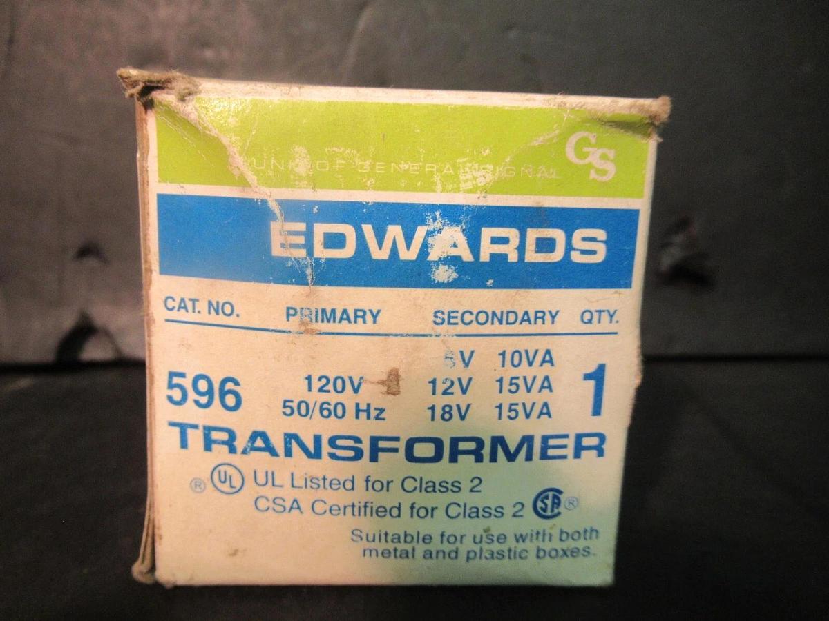 EDWARDS / GENERAL SIGNAL CONTROL TRANSFORMER CAT# 596 120 VAC PRI 6/12/18 VAC