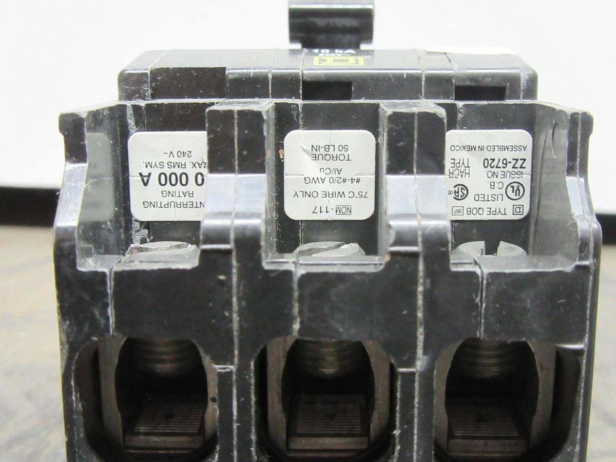 Used SQUARE D BOLT-ON HACR CIRCUIT BREAKER QOB100 100 AMP 240 VAC 3-POLE