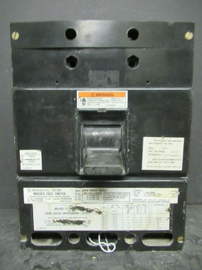 Used 600 AMP WESTINGHOUSE MOLDED CASE SWITCH LC3600WK 600 VAC 3-POLE **WARRANTY**