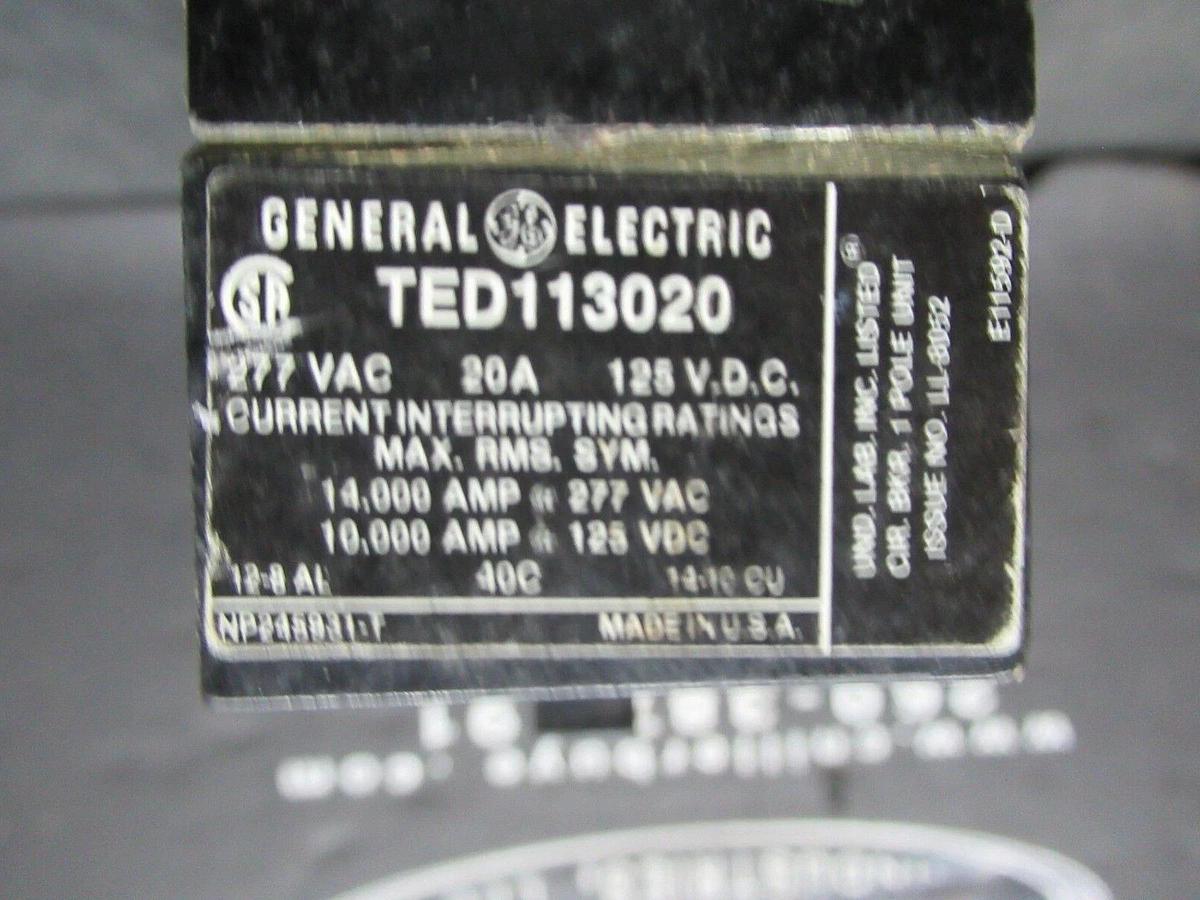 Used GE CIRCUIT BREAKER TED113020 20 AMP 277 VAC SINGLE POLE **LOT OF 4**