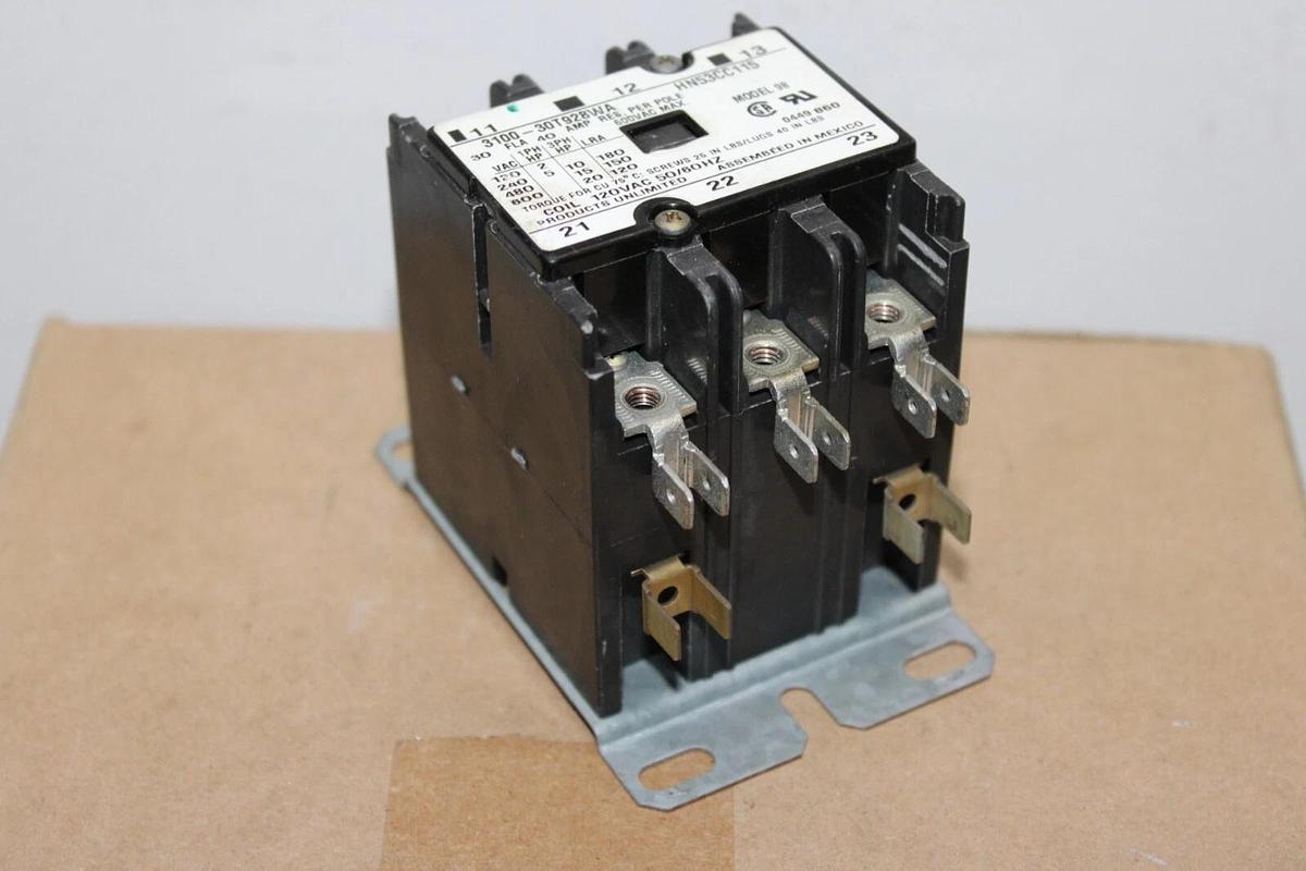 Used PRODUCTS UNLIMITED CONTACTOR 30A 600V 20HP 120V COIL 3100-30T928WA HN53CC115