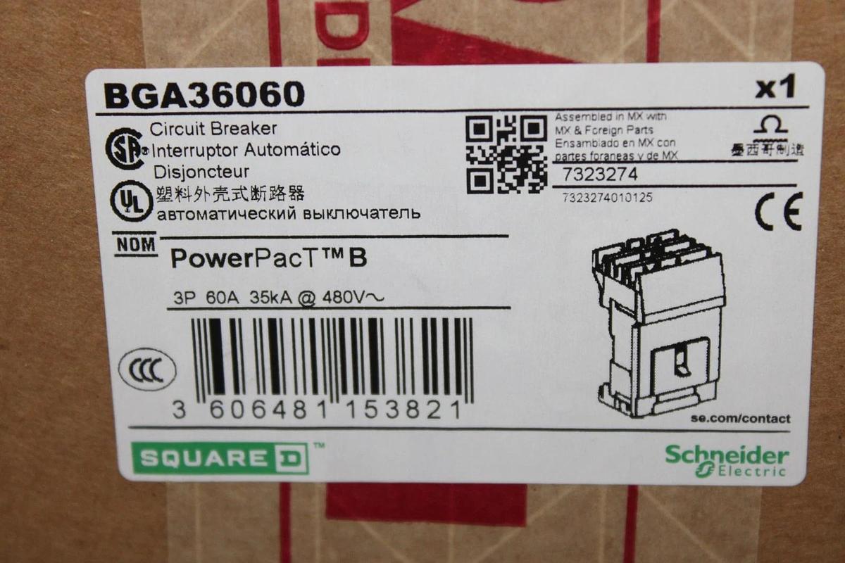 NIB SQUARE D POWERPACT I-LINE CIRCUIT BREAKER BGA36060 60 AMP 3-POLE 600 VAC
